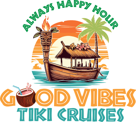 A boat with a tiki hut on it in the background.